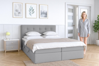 AX LIVING Boxspringbett Beige Aleyna Bett 140 x 200 mit Bettkasten