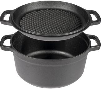 Browin 330527 Gusseisentopf mit Pfanne, 3,5 L / Schmortopf mit Grillpfanne