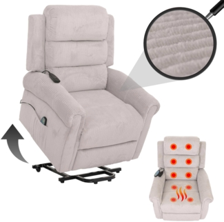 Fernsehsessel HWC-K63, Relaxsessel, Liegefunktion Aufstehhilfe Massage Heizfunktion, Stoff (220g/m²) Cord ~ hellgrau