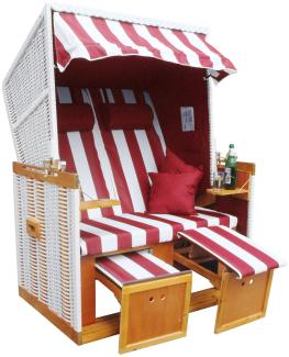 BRAST Strandkorb Nordsee XXL Volllieger Weiß Rot gestreift inkl. Schutzhülle 2 Sitzer 120cm breit Gartenliege Sonneninsel Poly-Rattan