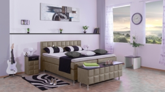 Meisterbetten Boxspringbett Peru 120x220 in MS-Camel, Matratzenbezug Nano, Komfortschaum-Topper