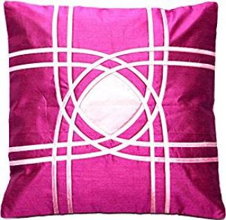 Indischer Deko-Kissenbezug aus Dupion Seide in Magenta mit Rosa - 40 cm x 40 cm