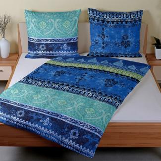 Traumschlaf Satin Bettwäsche Indi blau türkis|240x220 cm + 2x 80x80 cm