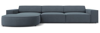Micadoni 4-Sitzer Samtstoff Sofa Jodie runde Recamiere Links Strukturierter Stoff Blau Kunststoff schwarz