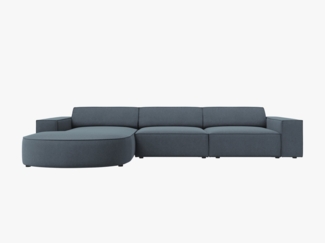 Micadoni 4-Sitzer Sofa Jodie runde Recamiere Links Strukturierter Stoff Megan Blau