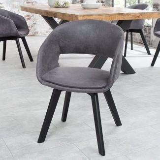 Design Stuhl DENMARK grau Mikrofaser schwarze Holzbeine Retro