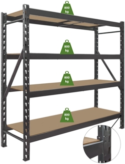 Schwerlastregal Emil 180 x 190 x 60 cm 3200 kg aus Stahl Stecksystem 4 Fachböden Pickregal Lagerregal