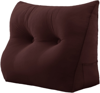 VERCART Großes Keilkissen, Langes Lesekissen, Bettruhe Rückenkissen, Dreieckiges Liegekissen, Dekoratives Kopfteilkissen für Tagesbett oder Tiefes Sofa, Samt Haselnuss Schokolade, 60cm