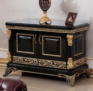 Casa Padrino Luxus Barock TV Schrank Schwarz / Gold - Prunkvolles Massivholz Sideboard mit 2 Türen - Barock Möbel - Edel & Prunkvoll