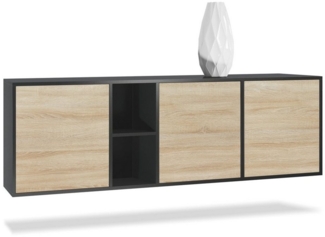 Vladon Kommode Cuba - Schwarz matt/Eiche sägerau - Modernes Sideboard für Ihr Wohnbereich - (BxHxT) 182x53x35 cm