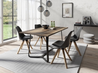 byLIVING Esstisch Talea / Moderner Küchentisch in Old-Wood-Optik / Gestell Metall schwarz pulverbeschichtet / Großer Esstisch / B 140, H 76, T 90 cm