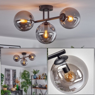 hofstein Deckenleuchte 3-flammige Deckenlampe aus Metall/Glas in Schwarz/Rauchfarben, ohne Leuchtmittel, moderne Leuchte im Retro/Vintage-Design (Schirme Ø 15 cm), E14, Flur