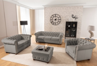 S-Style Möbel Polstergarnitur Chesterfield 3+2+1 Cleo Blink aus Samt mit Kristallsteppung, (1x3-Sitzer-Sofa, 1x2-Sitzer-Sofa, 1x Sessel), mit Wellenfederung