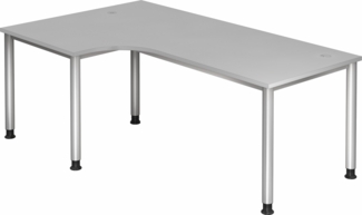 bümö höhenverstellbarer Eckschreibtisch H-Serie 200x120 cm in grau, Gestell in Silber - Schreibtisch L Form, großer Tisch für's Büro, Computertisch höhenverstellbar, HS-82-5