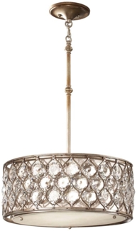 Pendellampe, Deckenleuchte, Kristalle, Stahl, Silber, D 46 cm