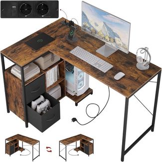Woltu Schreibtisch (1-St), Eckschreibtisch, L-Form, Gaming Tisch mit Regal umkehrbar, 120x80 cm