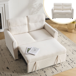 Merax Schlafsofa mit Schlaffunktion, Modernes 2-Sitzer Sofa, Faltbares Schlafsofa mit Ausziehfunktion, Verstellbare Rückenlehne, Inklusive großer Rückenkissen, Hellbeige