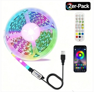 POPOLIC LED-Streifen Led Strip 15m RGB LED-Lichterkette mit Fernbedienung Bluetooth, Led Lichtband Leiste Band Musik Sync Dimmbar Farbwechsel