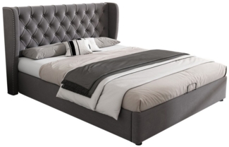 OKWISH Polsterbett Doppelbett Stauraumbett (Bettunterseite ist mit schmutzabweisenden schwarzen Vliesstoff, Grau), Kiefernholz Flanell 140*200cm,Inklusive Matratze