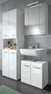 Badmöbel Set Cover in weiß Hochglanz 3-teilig 135 cm