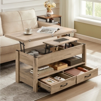 VASAGLE Couchtisch, Wohnzimmertisch, Gaszylinder, höhenverstellbar, viel Stauraum, Kaffeetisch, für Wohnzimmer, braun