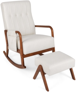 Schaukelstuhl mit Ottomane Gepolsterter Schaukelsessel mit Rückenlehne & Seitentasche