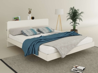 OTTO home Massivholzbett Amaliah Schwebebett, versteckte Regale hinter dem Kopfteil, schwebender Effekt, mit Lattenrost, modernes Design, stabile Qualität