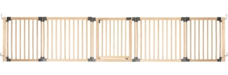 Safetots HolzMehrPanelRaumteiler, bis zu 376cm, Naturholz, 76cm Hoch, MehrPanelflexible Raumbarriere, Raumteiler mit Tür für Babys und Kleinkinder, Einfache Installation