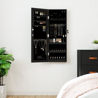 Schmuckschrank, Spiegelschrank mit LED-Beleuchtung Wandmontage Schwarz
