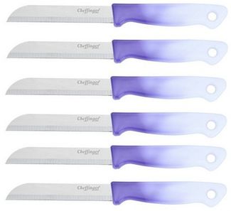 Cheffinger Messer-Set Küchenmesser Steakmesser 6-tlg CF-MK06 Auswahl Farbe Violett dunkel