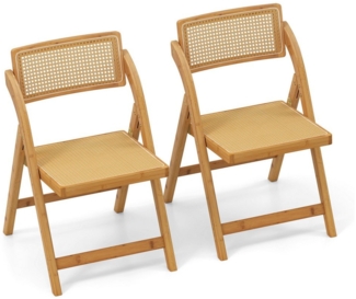 COSTWAY Klappstuhl, 2er Set Esszimmerstühle, klappbar, Bambus 150kg