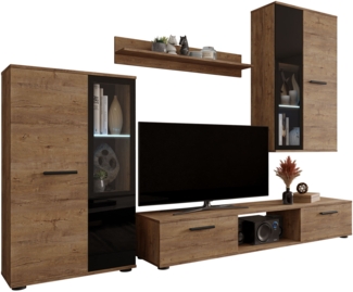 Wohnwand Salsa, mit blauer LED Beleuchtung, Farbe: Lefkas Eiche