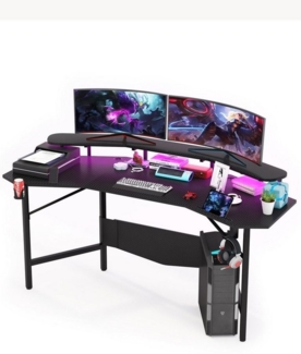 TWSOUL Gamingtisch Gamingtisch, LED-Gamingtisch, 180x60 cm, mit Getränkehalter und Kopfhörerhaken