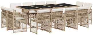 vidaXL 13-tlg. Garten-Essgruppe mit Kissen Beige Poly Rattan 3210862