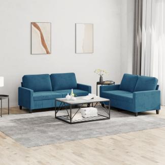 vidaXL 2-tlg. Sofagarnitur mit Kissen Blau Samt 3201505