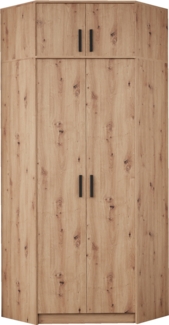 Marmex Möbel Grant 08/15A Ein moderner Eckschrank mit 2 Kleiderstangen, Einlegeböden und Schrankaufsatz, laminierte Spanplatte, artisan Eiche, 91x235x91 cm