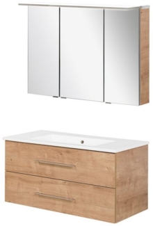 FACKELMANN B.PERFEKT Waschtisch Set mit Spiegelschrank 103 cm breit, Braun hell, Waschbecken Keramik