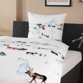 Traumschlaf Satin Bettwäsche Scanda Hirsche panel|155x220 cm + 80x80 cm