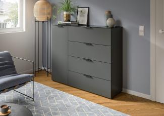 INOSIGN Kommode Raio, Breite 135 cm, 1 Tür, 4 Schubkästen, Oberboden mit Glasplatte, Anrichte, Sideboard, Highboard, Schrank