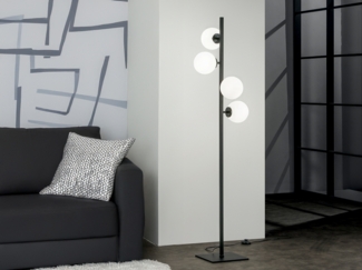 Stehlampe ENOIRE 4-flammig Schwarz mit Glaskugeln in Opalweiß, Höhe 150cm