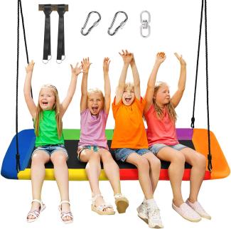 COSTWAY Baumschaukel Nestschaukel 100-180cm verstellbaren Seil, Haengeschaukel 320kg Tragkraft, Mehrkindschaukel Gartenschaukel für Kinder & Erwachsene 150x80 cm Bunt