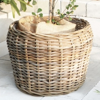 LebensWohnArt Dekokorb Natur Rattankorb GINI Natural Grey ca. 32x28 cm Pflanzkorb Übertopf