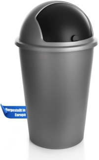 BigDean Abfalleimer grau 50 L mit schwarzem Schiebedeckel Ø 25cm x H 68cm – Mülleimer groß aus Kunststoff für die Küche oder das Büro – Müllbehälter geruchsdicht mit rundem Deckel – Made in Europe