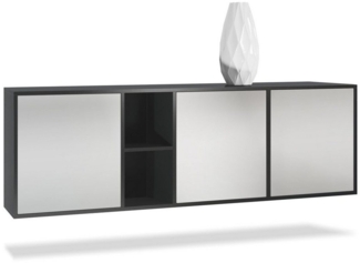 Vladon Kommode Cuba - Schwarz matt/Hellgrau seidenmatt - Modernes Sideboard für Ihr Wohnbereich - (BxHxT) 182 x 53 x 35 cm