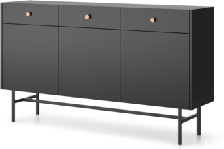 AX LIVING Kommode modern Dinley 155 cm Schwarz Matt mit Türen & Schubladen