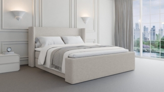 MOEBLO Boxspringbett BETT 09 (Doppelbett mit Bouclé-Stoff, Bettkasten & Topper – Bouclé-Boxspringbett mit abgerundeten Ecken), Boxspring, - 140/160/200x200 cm