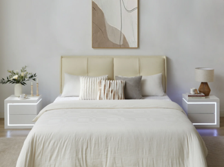 Vente-unique - Nachttisch mit 2 Schubladen - linke Seite - Mit LED-Beleuchtung - Weiß lackiert - FLARANCIA