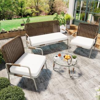 Merax 4-Sitzer Gartenlounge-Set mit Sitzkissen, PE-Rattan braun