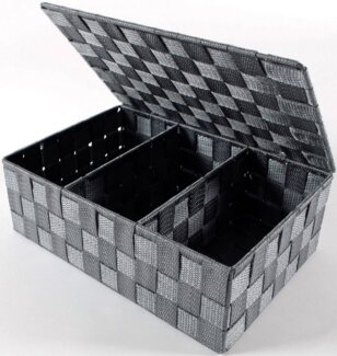 Kobolo Aufbewahrungskorb Regalkorb grau mit Deckel Nylon auf Metallrahmen