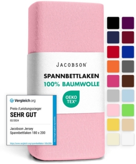 Jacobson Spannbettlaken aus 100% Baumwolle, Jersey Bettlaken 160 g/m², Spannbetttuch mit Gummizug, OEKO-TEX®, pflegeleicht, viele Farben